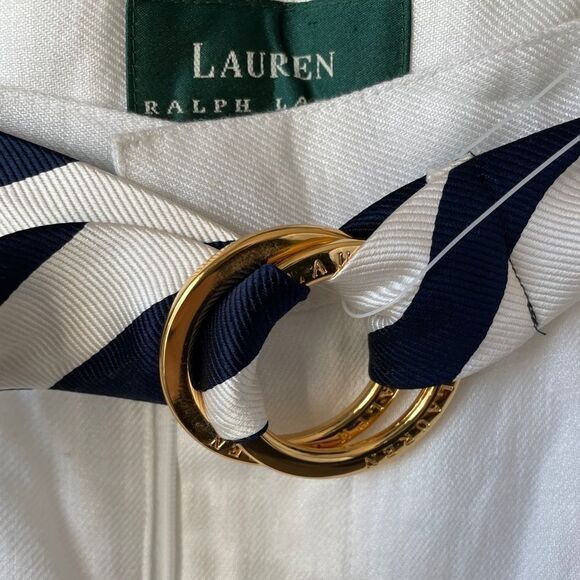 NWT Lauren Ralph Lauren White Linen Belted Pants - Picture 3 of 9